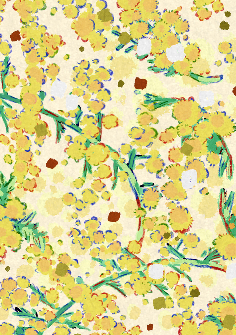 ミモザ 模様 イラスト,ミモザ テキスタイルデザイン