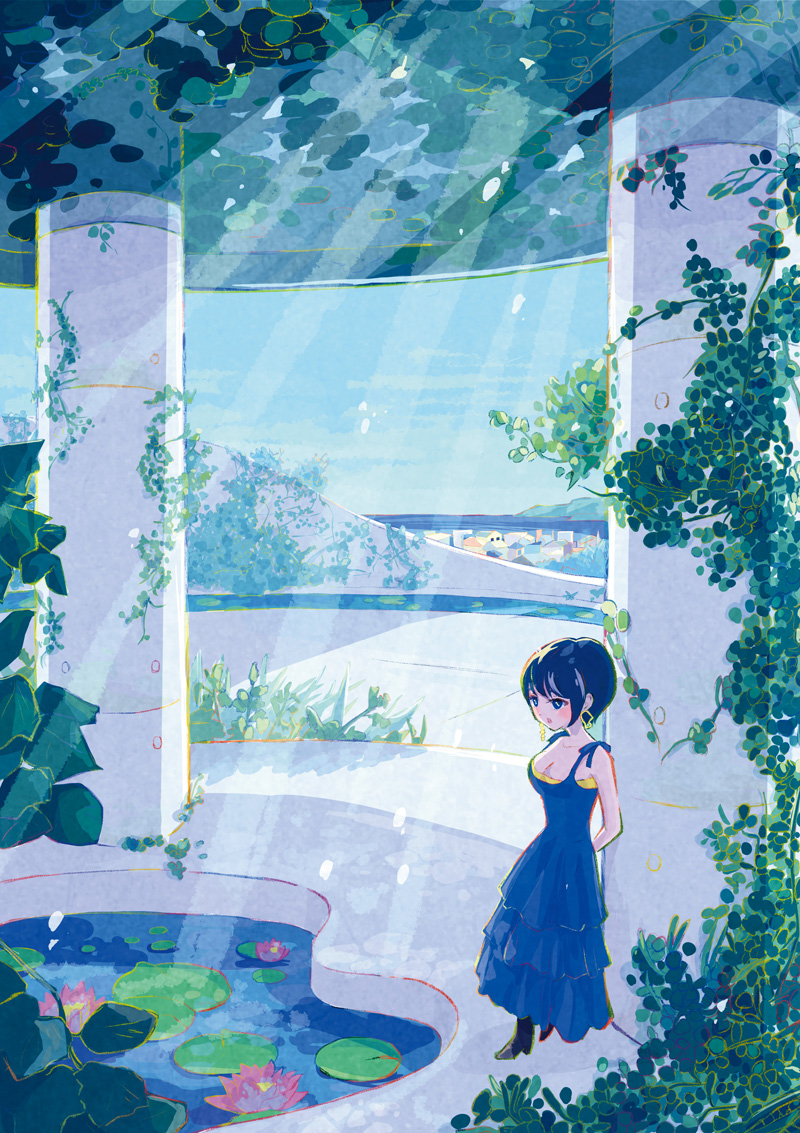 女の子 イラスト 背景,コンクリート 背景 イラスト,青 イラスト おしゃれ