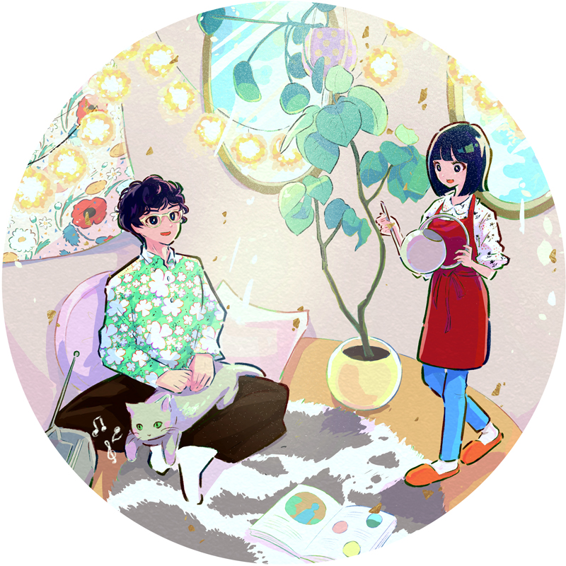部屋 イラスト カラフル,部屋 イラスト おしゃれ,大阪 個展 カフェ