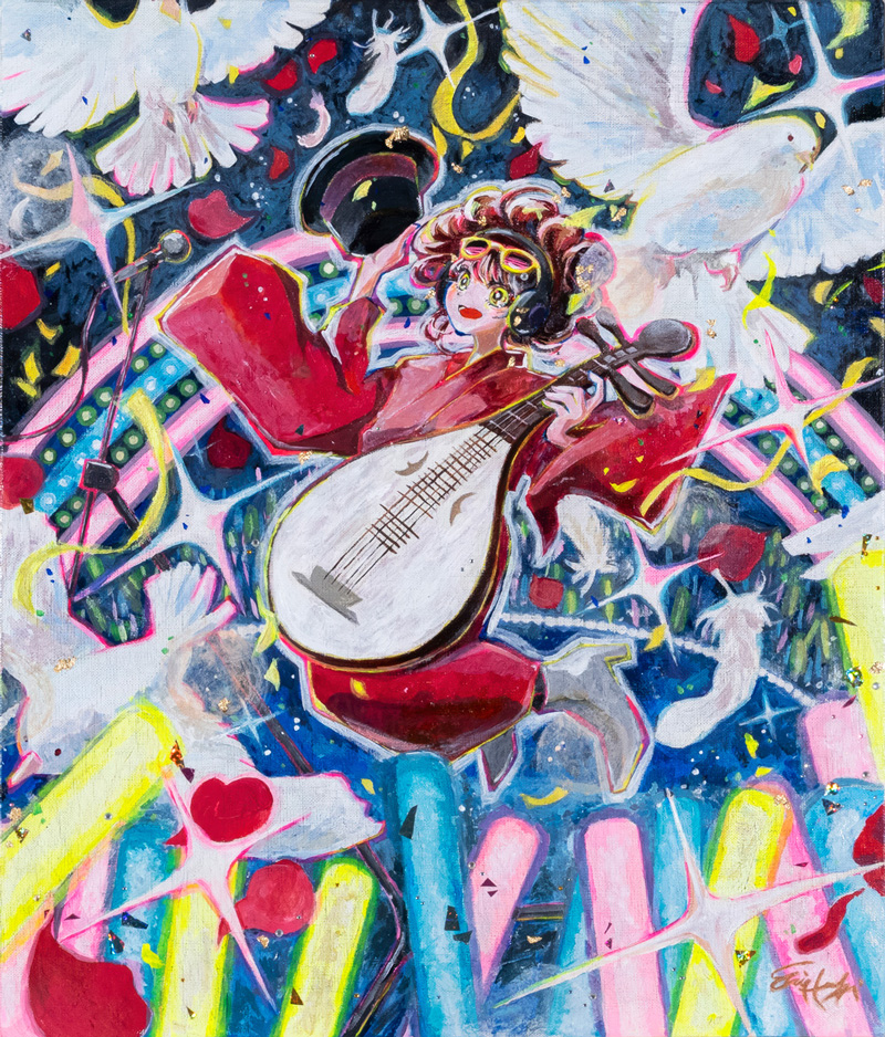 女の子 イラスト アナログ,アクリル画 コミックアート 女の子,アクリル画 コラージュ キャンバス